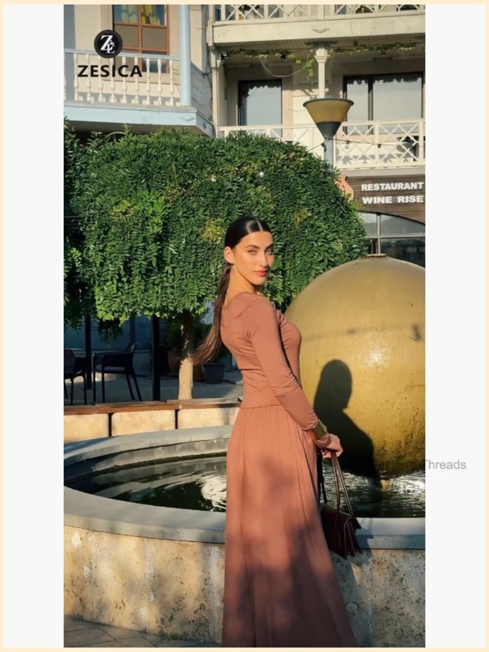 Women's Long Sleeve Crewneck Swing Pleated Maxi Dress with Pockets - Picture 7 of 7